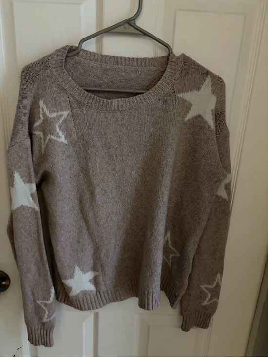 SHEIN Sweaters - SHEIN Taupe Crewneck Sweater with White Star Pattern